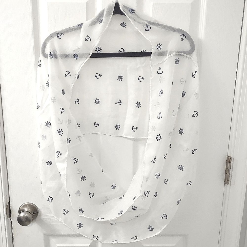 NWOT Nautical Navy Anchors Sheer White Infinity Scarf